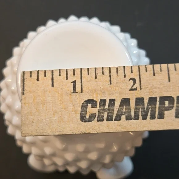 VTG Fenton White Hobnail Milk Glass Round Vase With Crimped Ruffled Edges 4 1/4" - Picture 7 of 9